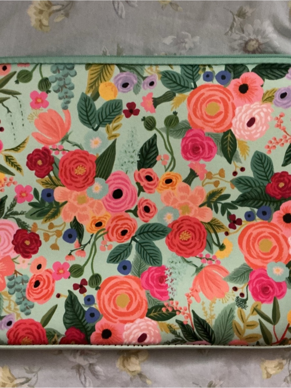 Floral Laptop Sleeve in Mint with Coral & Pink Blooms